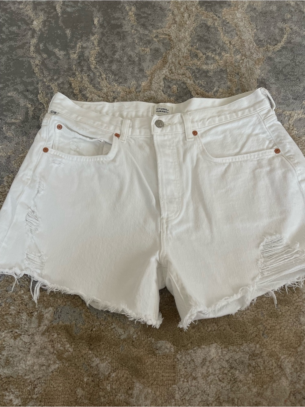 Citizens Of Humanity White Distressed Cutoff Jean Shorts